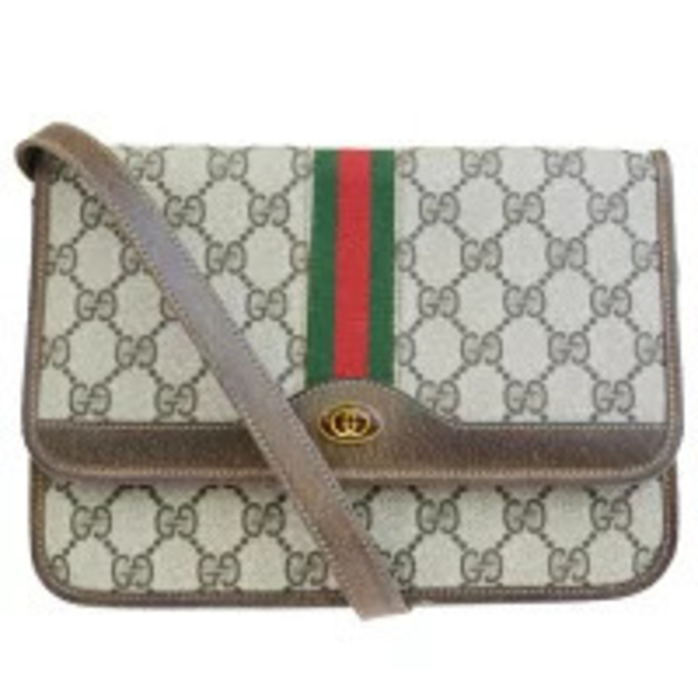Gucci Sherry Shoulder Bag Clutch Interlocking GG Brown Green Red Leather
